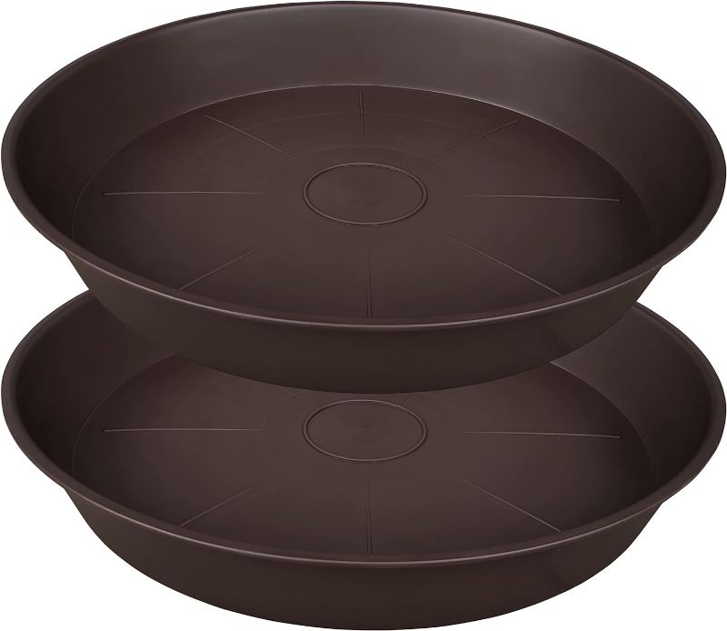 Photo 1 of 2 Pack of 22 inch Plant Saucer, 3.6" Depth Tray, Large Deep Heavy Duty Saucers for Pots, Garden Plastic Flower Plant Trays for Indoors Outdoor, Tray for Planter 19-23" (Brown)