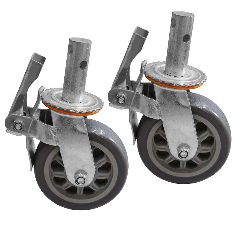 Photo 1 of 4 Pack Scaffolding Caster Wheel 6" OD Scaffold Wheels Set of 2, Heavy Duty Locking Casters 4400LBS Capacity, Dual Locking Rubber Swivel Stem Casters with Brake - Replacement for Scaffold, Shelves