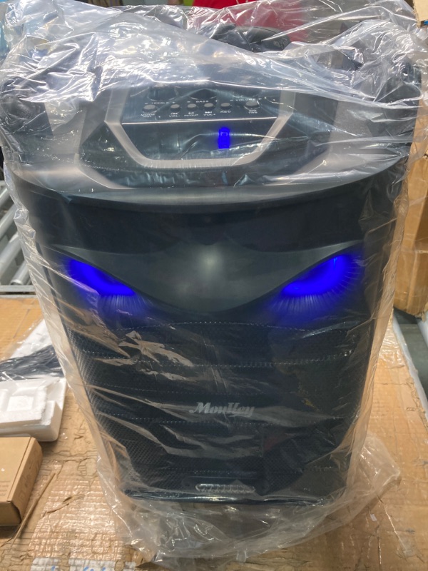 Photo 1 of Moukey Karaoke Machine, PA System Subwoofer, Portable Bluetooth Speaker w/ 2 Wireless Microphones, Lyrics Display Holder, Party Lights & Echo/Treble/Bass Adjustment, Support TWS/REC/AUX/MP3/USB/TF/FM 10" Subwoofer