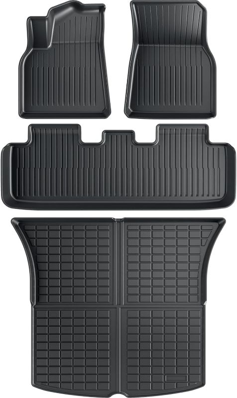 Photo 1 of Maysoo Tesla Model Y Floor Mats, Tesla Model Y 5-Seat 2020-2023 Accessories, All Weather Floor Mat Front Rear Cargo Liner Mat, Heavy Duty Floor Mats (Set of 6) Model Y floor mats (set of 6)