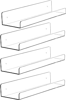 Photo 1 of 15" Invisible Acrylic Floating Wall Ledge Shelf, Wall Mounted Nursery Kids Bookshelf, Invisible Spice Rack, Clear 5MM Thick Bathroom Storage Shelves Display Organizer, 15" L,Set of 4