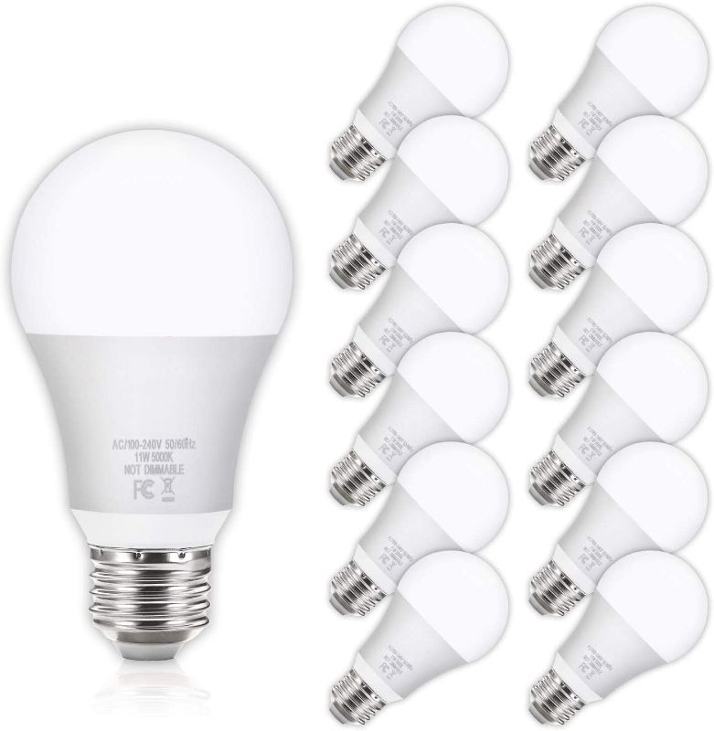 Photo 1 of 12Pack A19 LED Light Bulbs 100 Watt Equivalent 5000K Daylight White, No Flicker E26 Medium Screw Base Bulbs, 1100Lumens, Non Dimmable