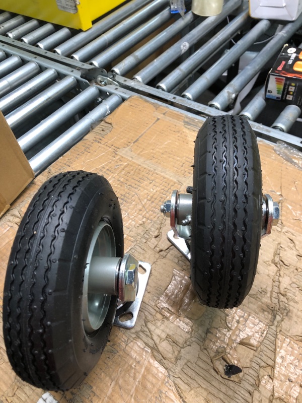 Photo 1 of 2-Swivel 8" Pneumatic Caster with zinc top Plate 360 Degree Rotation?Black Rubber Wheel - Capacity 700 lbs.