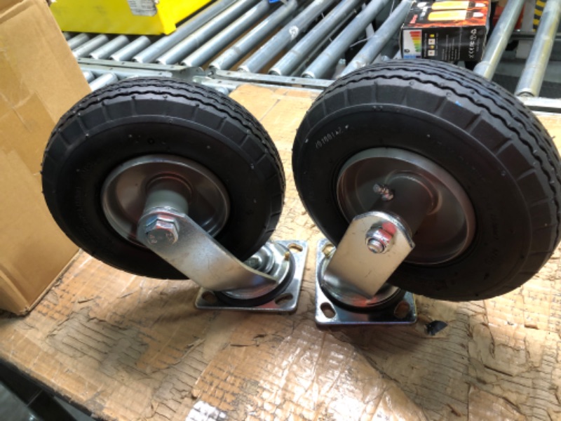 Photo 4 of 2-Swivel 8" Pneumatic Caster with zinc top Plate 360 Degree Rotation?Black Rubber Wheel - Capacity 700 lbs.