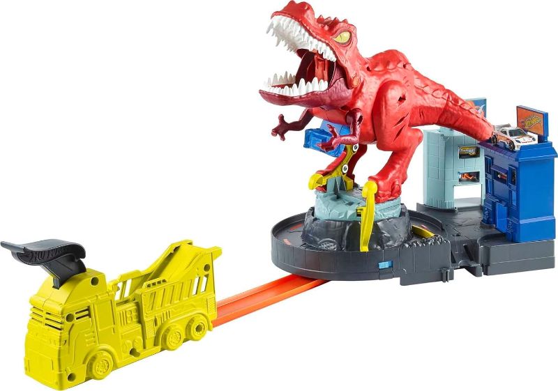Photo 1 of Hot Wheels T-Rex Rampage Track Set , Works With Hot Wheels City Sets, Toys for Boys Ages 5 to 10