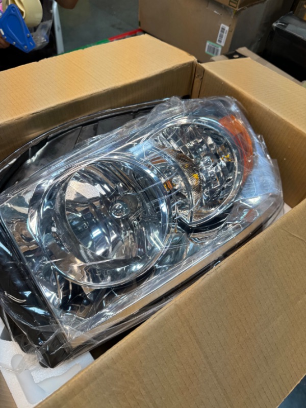 Photo 4 of ADCARLIGHTS 2006-2009 Dodge Ram Headlight Assembly for 2006-2008 Dodge Ram 1500/2006-2009 Dodge Ram 2500 3500 Clear Lens Chrome Housing with Amber Reflector Headlamp Replacement Left and Right OE Replacement A-Chrome Housing / Amber Reflector / Clear Lens