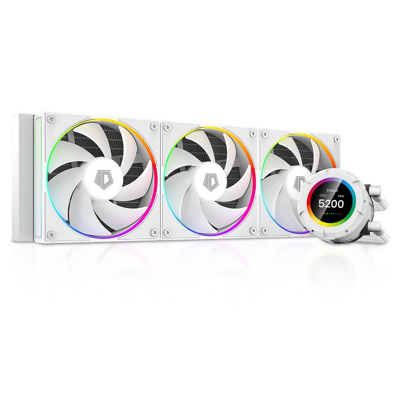 Photo 1 of ID-COOLING SL360 White CPU Liquid Cooler with Display, Customizable 2.1" LCD Display for Images or Performance Metrics, 360mm AIO Cooler, Three AF127 ARGB Fans, Fits Intel/AMD