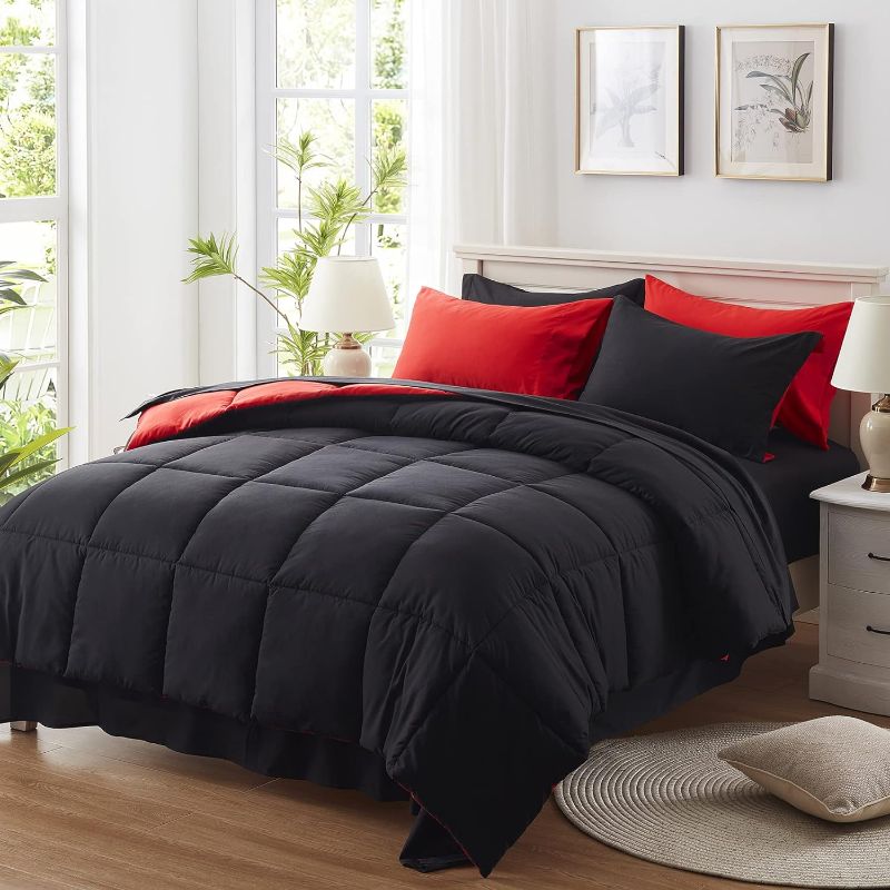 Photo 1 of Anluoer Queen Comforter Set 7 Piece, Black Bed in a Bag with Sheets, Comforters Queen Size Bedding Sets with 1 Comforter, 2 Pillow Shams, 2 Pillowcases, 1 Flat Sheet,1 Fitted Sheet