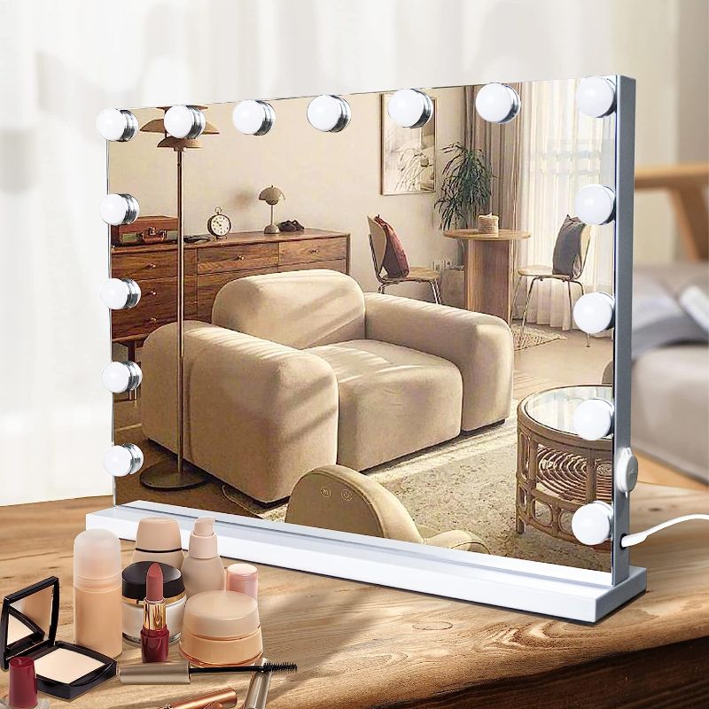 Photo 1 of  
Hollywood Vanity Mirror with Lights, 17 Dimmable LED Bulbs 3 Color Lighted Makeup Mirror with Detachable 10X Magnification Mirror, Tabletop or Wall-Mounted, Touch Control
 
