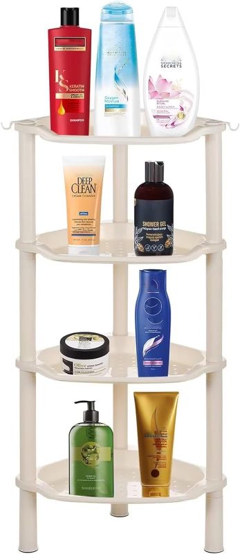 Photo 1 of 4 Tier Shower Caddies, Organizer Shelf Corner, Plastic Shower Rack Stands for Bathroom, Storage Bath Shower Caddy, 13.5x 10 x 33.5 Inches, Beige (Round Slot Beige 4 Tier)