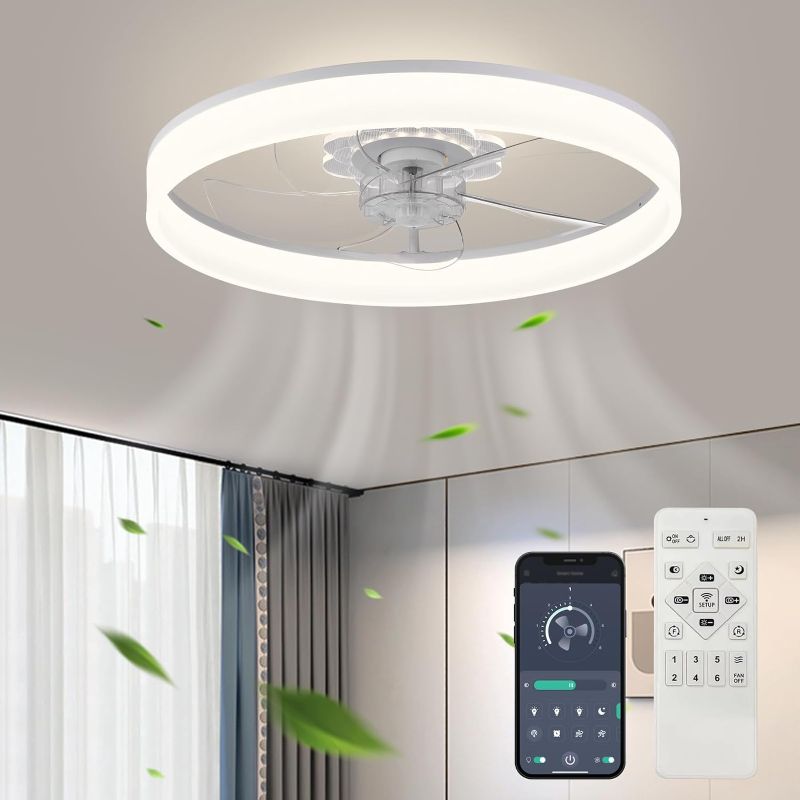 Photo 1 of 20'' Ceiling Fan with Light, 2024 Upgraded Low Profile Fan, Flush Mount Ceiling Fan, 6 Speeds, Dimmable LED, App & Remote Control, Quiet DC Motor, For Bedroom, Living Room,
