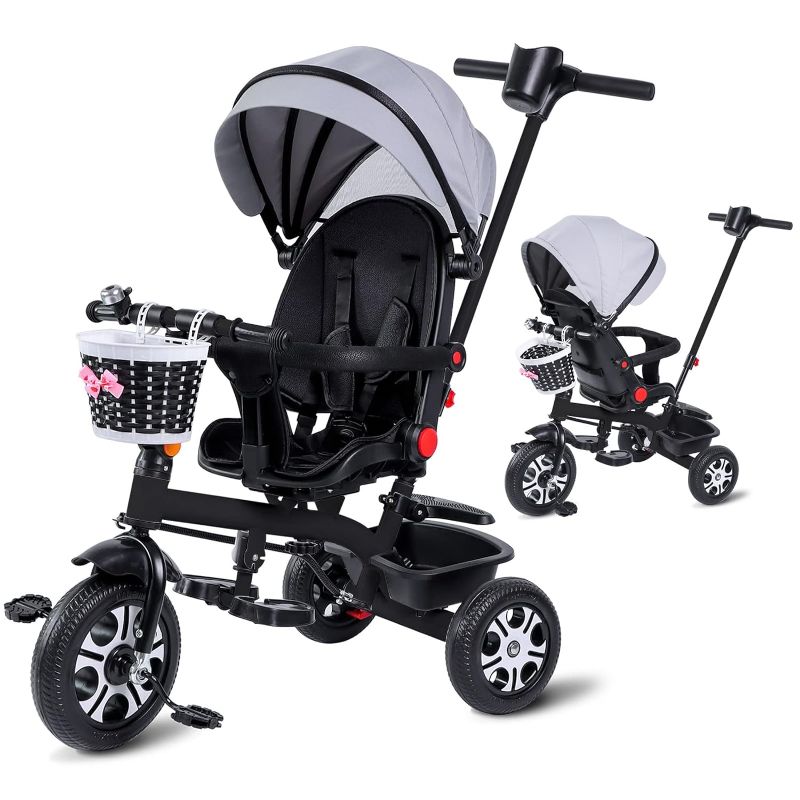 Photo 1 of ****MISSING PIECES//SOLD AS PARTS ONLY**** 
LazyWomen Baby Tricycle, 6-In-1 Kid Stroller Tricycle for Toddler Ages for 6 Months to 6 Years, Baby Trike with Guardrail, Rotatable Seat, Push Handle, Cover, Toys for Girl Boy Gift Outdoor Activities 