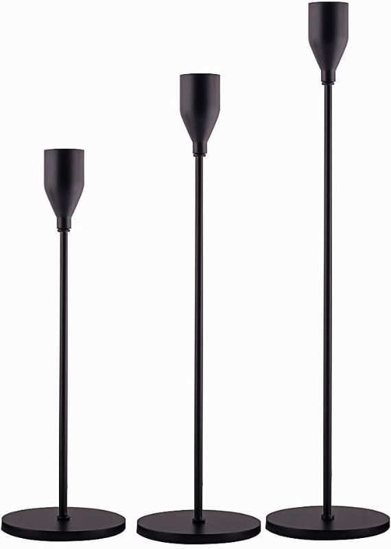 Photo 2 of  Matte Black Candle Holders Set of 3 for Taper Candles, Decorative Candlestick Holder for Wedding, Dinning, Party, Fits 3/4 inch Thick Candle&Led Candles (Metal Candle Stand)
