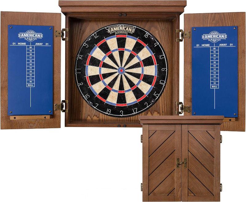 Photo 1 of American Legend Charleston Solid Wood Bristle Dartboard Cabinet Set - Includes 18” dartboard and 6 steel tip darts