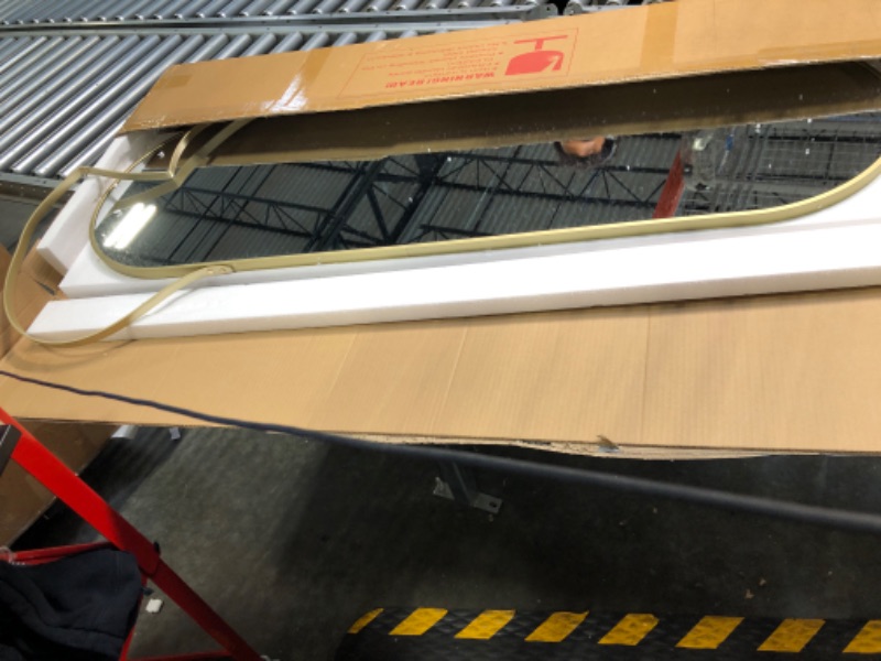 Photo 1 of 16"x48" Gold Arched Full Length Mirror - Modern Aluminum Frame with Hanging Leather Cord - Ideal for Bathroom, Vanity, Living Room, Bedroom, and Entrance Décor - Hanging Floor Mirror