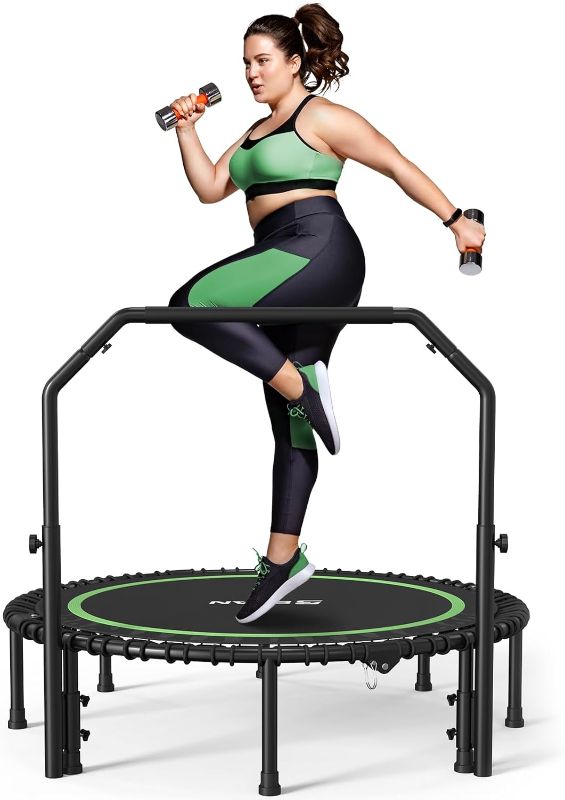 Photo 1 of BCAN 450/550 LBS Foldable Mini Trampoline, 40"/48"/50" Fitness Trampoline with Bungees, U/T Shape Adjustable Foam Handle, Stable & Quiet Exercise Rebounder for Kids Adults Indoor/Garden Workout