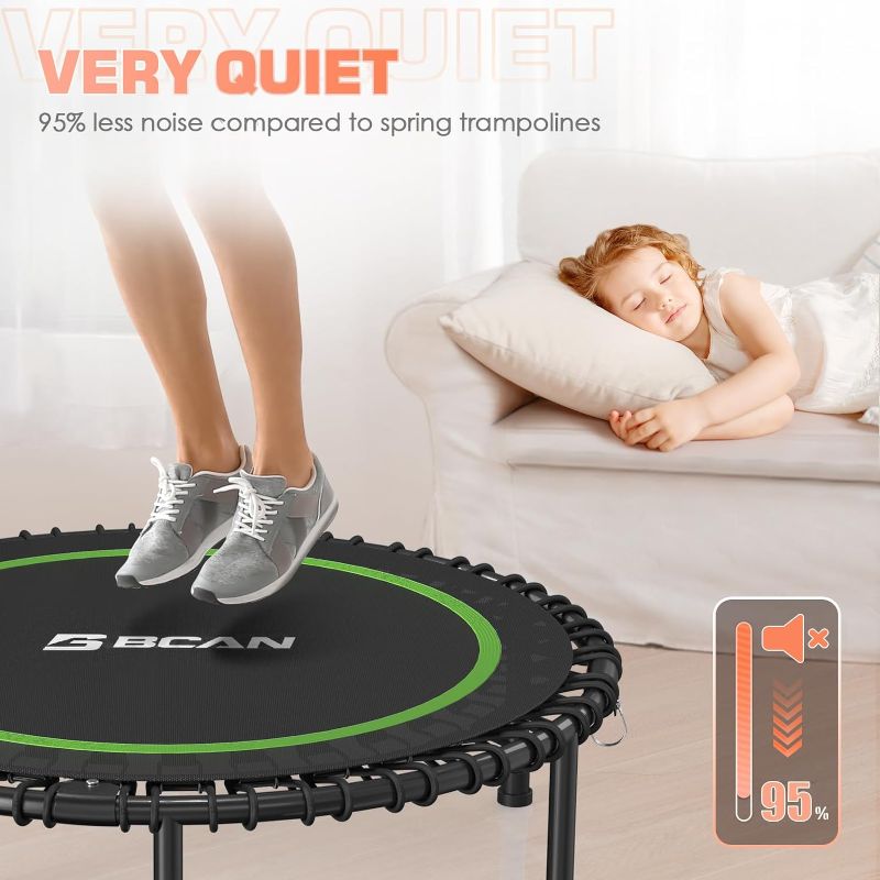 Photo 1 of BCAN 450/550 LBS Foldable Mini Trampoline, 40"/48"/50" Fitness Trampoline with Bungees, U/T Shape Adjustable Foam Handle, Stable & Quiet Exercise Rebounder for Kids Adults Indoor/Garden Workout