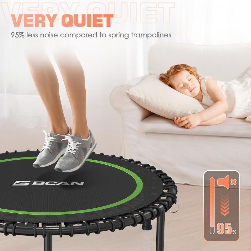 Photo 2 of BCAN 450/550 LBS Foldable Mini Trampoline, 40"/48"/50" Fitness Trampoline with Bungees, U/T Shape Adjustable Foam Handle, Stable & Quiet Exercise Rebounder for Kids Adults Indoor/Garden Workout