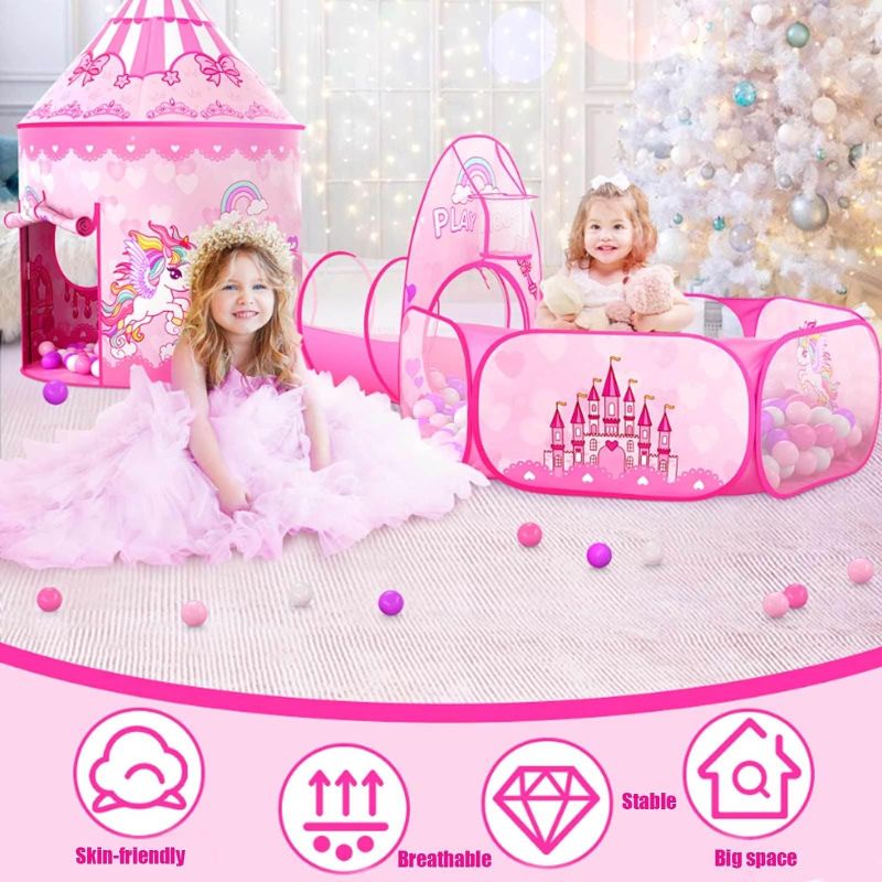 Photo 1 of 3PC Princess Tent for Girls, Pop Up Play House Toys for Baby Indoor & Outdoor Tent Games?Lightweight Folding Tent,Birthday Gift,Pink