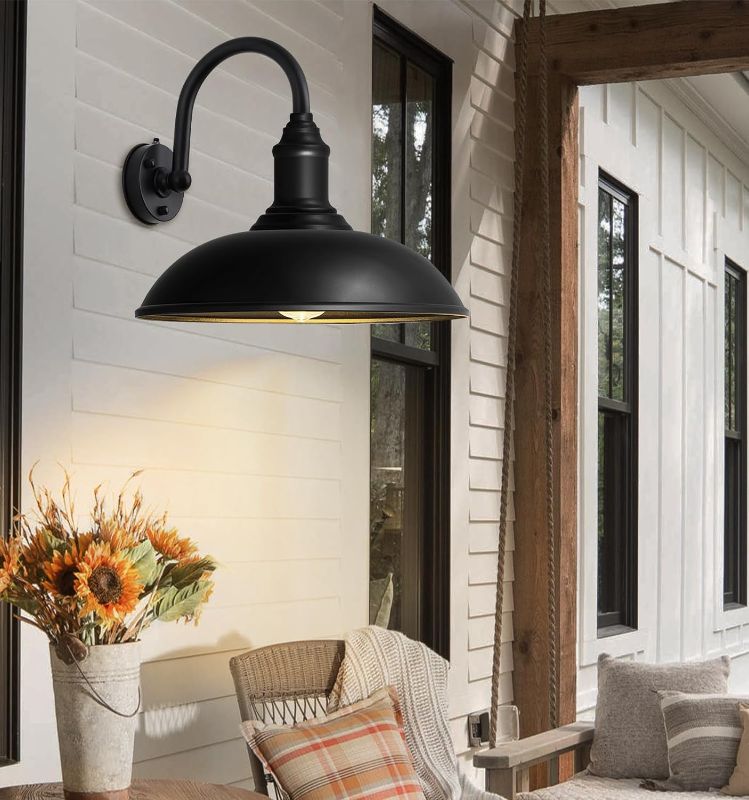 Photo 1 of 21" Large Outdoor Gooseneck Barn Light Dusk to Dawn, Classic Outdoor Farmhouse Gooseneck Light for Porch, Garage, Exterior Lighting