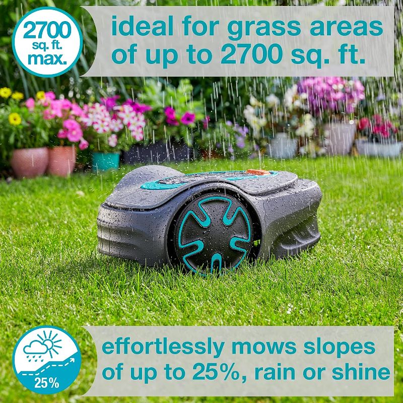 Photo 1 of **users locked out due to code, must call Gardena OR use for parts**  GARDENA 15201-41 SILENO Minimo - Automatic Robotic Lawn Mower, with Bluetooth app and Boundary Wire, one of The quietest in its Class, for lawns up to 2700 Sq Ft, Made in Europe, Grey 2