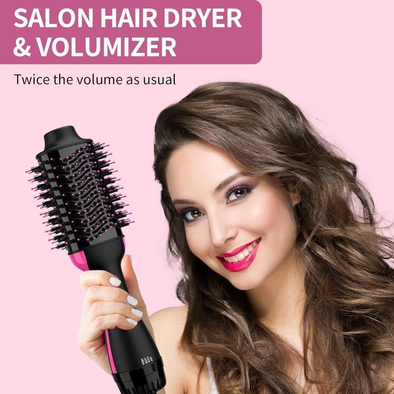 Photo 1 of Hair Dryer Brush Blow Dryer Brush in One, Upgraded 4 in 1 Hair Dryer and Styler Volumizer with Negative Ion Anti-frizz Ceramic Titanium Barrel Hot Air Brush Hair Straightener Brush 75MM Oval Shape Baby Pink