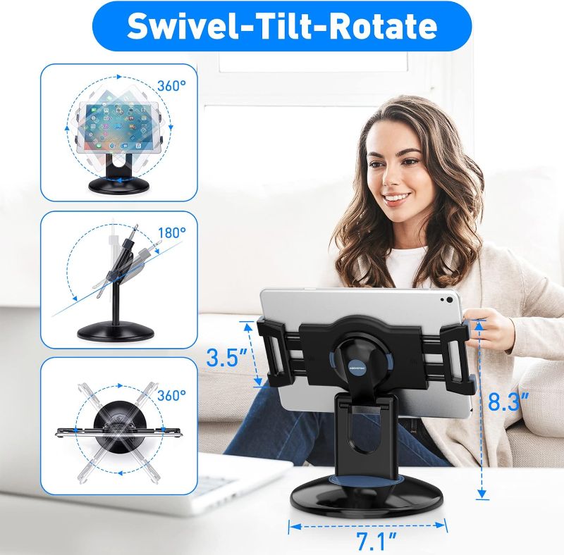 Photo 1 of AboveTEK Retail Kiosk iPad Stand, 360° Rotating Commercial POS Tablet Stand, Fits 6"-13" (Screens) iPad Mini Pro-Business Swivel Tablet Holder, for Store Office Reception Kitchen Desktop 