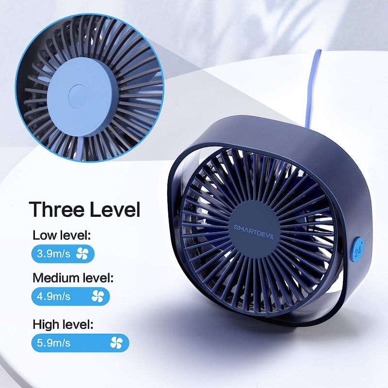 Photo 3 of 2 Fan Bundle:
SmartDevil Small Personal USB Desk Fan,3 Speeds Portable Desktop Table Cooling Fan Powered by USB,Strong Wind,Quiet Operation,for Home Office Car Outdoor Travel (Navy Blue)