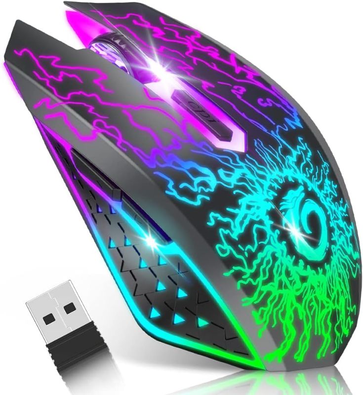 Photo 1 of VersionTECH. Wireless Gaming Mouse, Rechargeable Computer Mouse Mice with Colorful LED Lights, Silent Click, 2.4G USB Nano Receiver, 3 Level DPI for PC Gamer Laptop Desktop Chromebook Mac-Black