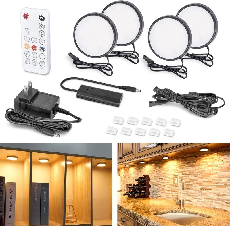 Photo 2 of Bundle:
$23: WOBANE LED Under Cabinet Lights, Black Puck Lights, 9W 700Lumens, Remote Control, Dimmable Counter Lighting for Kitchen, Closet, Shelf, 2700K Warm White,Super Bright,Timing, Ultra Thin, Set of 4
$15: QIBOX Adjustable (30 to 55 Degree) Angle D