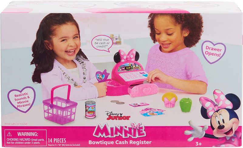 Photo 1 of Disney Junior Minnie Mouse Bowtique Cash Register with Sounds and Pretend Play Money, Officially Licensed Kids Toys for Ages 3 Up, Amazon Exclusive