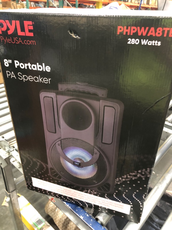 Photo 2 of 8’’ Portable PA Speaker System - Wireless BT Streaming PA & Karaoke Party Audio Speaker, Two Wireless Mic, Wired Microphone, Tablet Stand, Flashing Party Lights, MP3/USB//FM Radio - PHPWA8TB 8 inch Speaker System