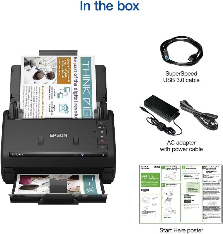 Photo 3 of Epson Workforce ES-500W II Wireless Color Duplex Desktop Document Scanner for PC and Mac, with Auto Document Feeder (ADF) and Scan from Smartphone or Tablet