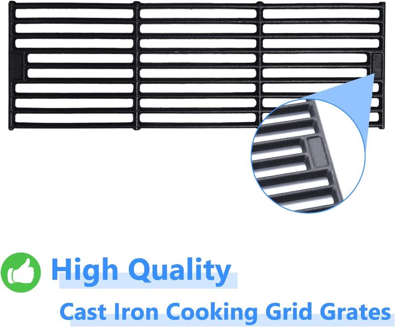 Photo 2 of **only 2 grates&& Hisencn Porcelain Cast Iron Cooking Grates for Char-Griller Duo 5050, 3001, 5650, 3008, 3030, 3725, 4000, 2121, King Griller 3008 5252, 19.75 inch Coated Cast Iron Grill Grids Replacement