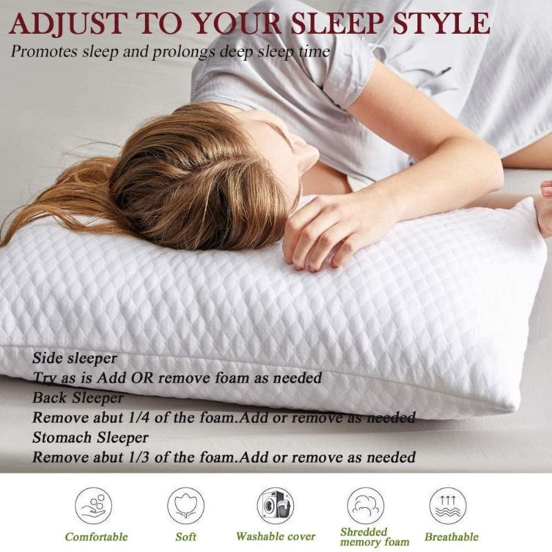 Photo 2 of 2 Pillows, Shredded Memory Foam Bed Pillows for Sleeping, with Washable Removable Cooling Hypoallergenic Sleep Pillow for Back and Side Sleeper, Queen (2-Pack)