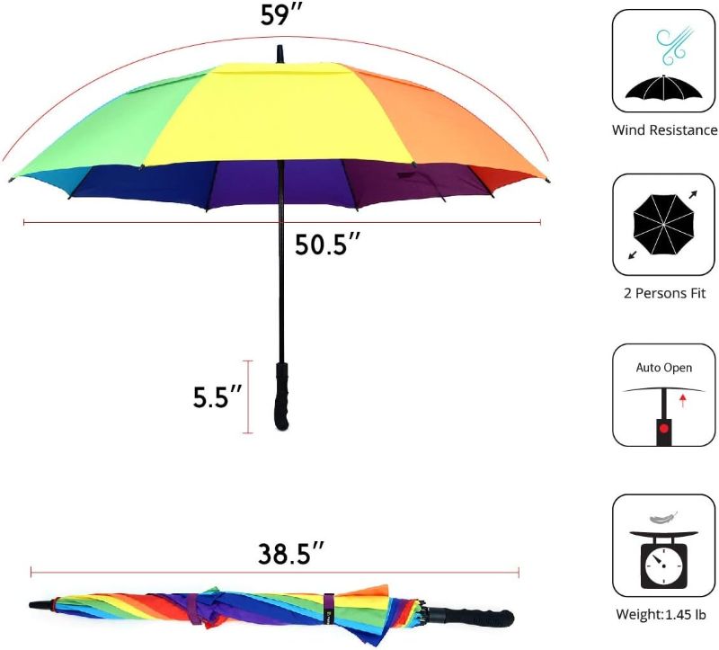 Photo 3 of 2 pack Parquet Rainbow Umbrella, Double Vented, Extra-Strong Golf Umbrella - Automatic Open, Windproof