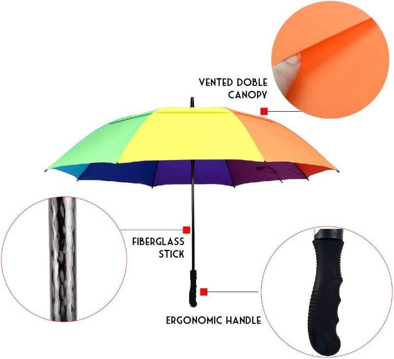 Photo 2 of 2 pack Parquet Rainbow Umbrella, Double Vented, Extra-Strong Golf Umbrella - Automatic Open, Windproof