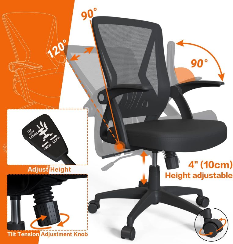 Photo 1 of Qoroos Mesh Office Chair Ergonomic Mid Back Swivel Black Mesh Desk Chair Flip Up Arms with Lumbar Support Computer Chair Adjustable Height Task Chairs