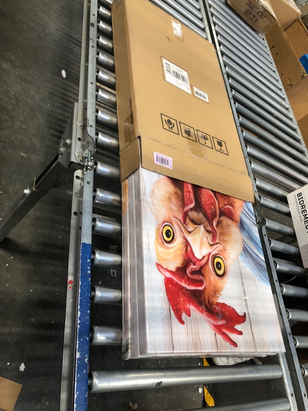 Photo 1 of Funny Rooster Kitchen Wall Decor - Farm Animal Paintings Chicken Kitchen Decor Framed Rustic Country Wall Art for Dining Room Wall Decor (16x24inchx3 Panels)