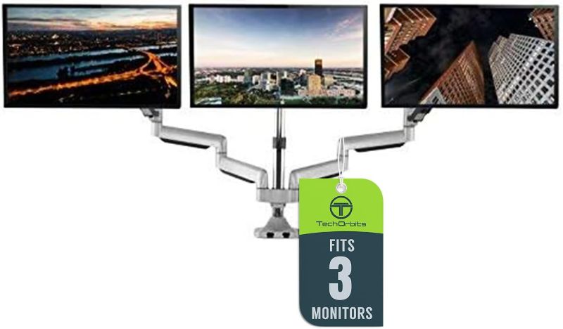 Photo 1 of TechOrbits Universal Desk Mount for Triple Monitor - Fits Three 13-30" Monitors with Swivel & Clamp