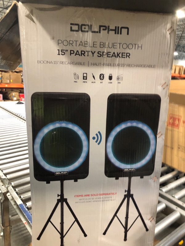 Photo 2 of Dolphin SP-1600RBT Portable Party Speaker - High-Power 15" Sound System with Vibrant LED Lights, Bluetooth, USB Playback, Mic & Remote Included - Ideal for DJ, Karaoke, Outdoor Events