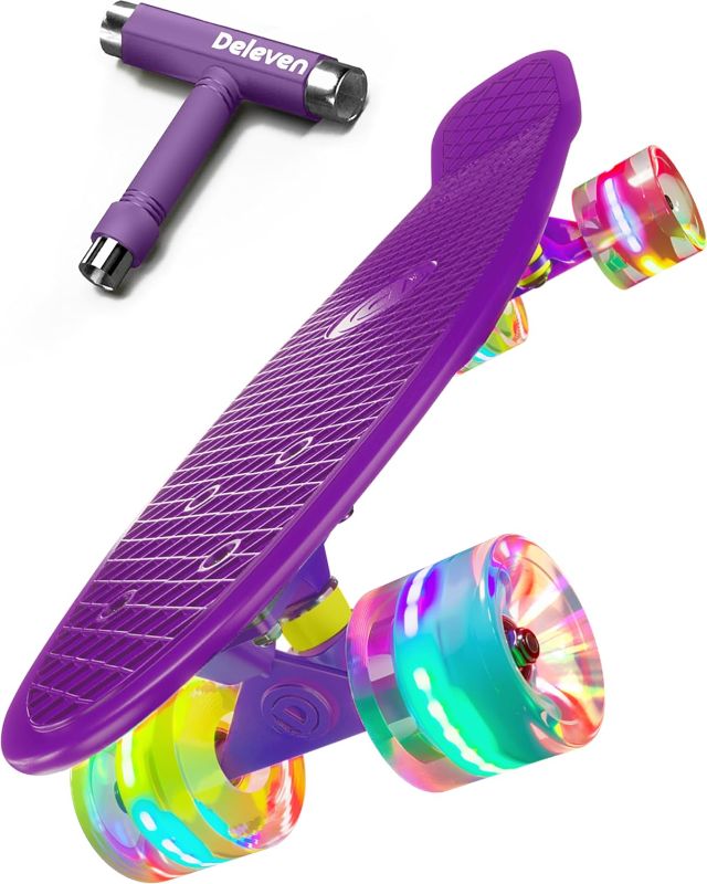 Photo 1 of Deleven 22" Skateboard with Bright LED Wheels, Skate Tool, ABEC 7 Bearings - for Kids Beginners Adults