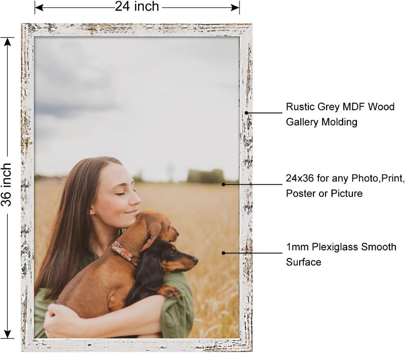Photo 1 of 24x36 Picture Frame Rustic White Wooden Pattern 24 by 36 Photo Frame for Mural and Picture, SING