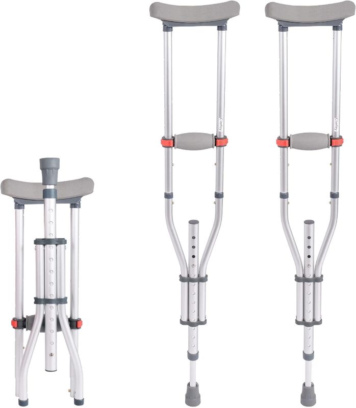 Photo 1 of 1 Pair Folding Aluminum Underarm Crutches for Adults and Teenager, 8 Adjustable Height for 4'7" to 6'7", 300 LBS Capacity Lightweight Adjustable Crutches with Underarm Pads, Great for Travel or Work