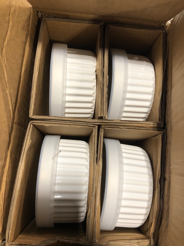 Photo 2 of 8 oz Ramekins with Lids Oven Safe, Porcelain Creme Brulee Souffle Dishes with Covers for Baking, White Custard Cups Stackable, Set of 4