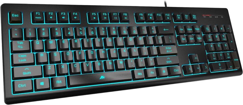 Photo 1 of Quiet Gaming Keyboard - Membrane Silent Wired Keyboard with Low Profile Lighted Key for Computer, Windows PC Gamer - Full Size, Black