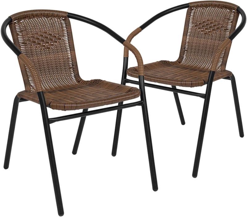 Photo 1 of 2 Pack Medium Brown Rattan Indoor-Outdoor Restaurant Stack Chair