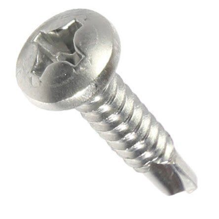 Photo 1 of #12 x 2-1/2" Pan Head Self Drilling Tek Screws, Full Thread, Phillips Drive, Stainless Steel 410, Bright Finish, Self-Drilling, Quantity 20 Pieces