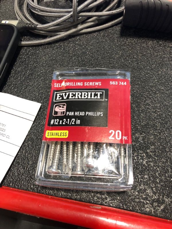 Photo 1 of #12 x 2-1/2" Pan Head Self Drilling Tek Screws, Full Thread, Phillips Drive, Stainless Steel 410, Bright Finish, Self-Drilling, Quantity 20 Pieces