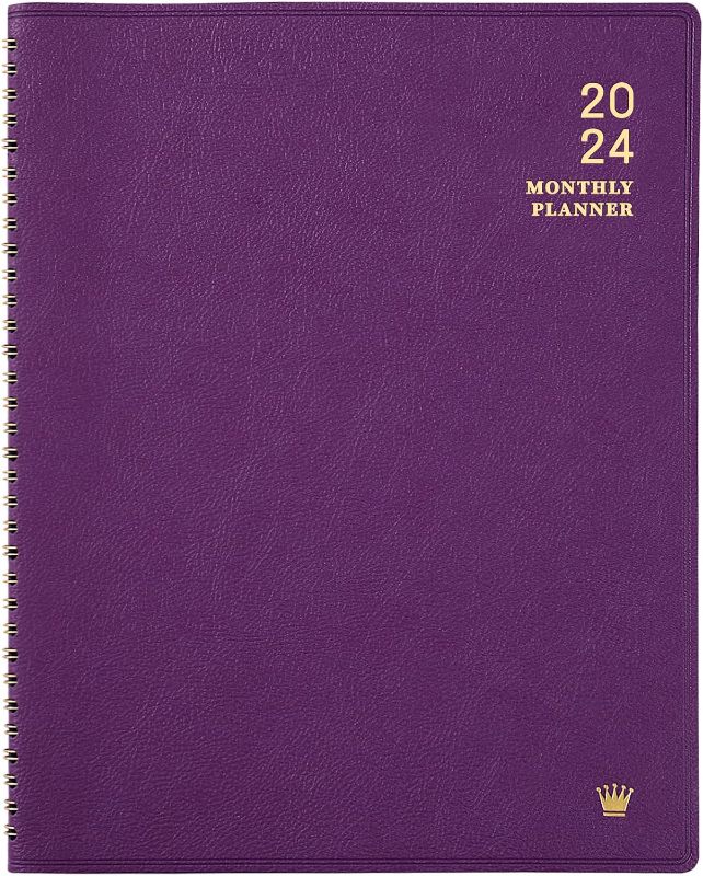 Photo 1 of 2024 Monthly Planner - Jan. 2024 - Dec. 2024, 12 Months Calendar/Planner 2024 with Faux Leather, 8.86" x 11.4", 15 Notes Pages, Strong Twin - Wire Binding, Pocket, Monthly Tabs, Perfect Organizer
